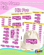 Pop Name – Pink 💖 - Etiquetas Escolares Premium Personalizadas