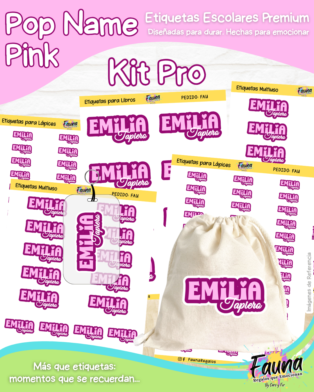 Pop Name – Pink 💖 - Etiquetas Escolares Premium Personalizadas