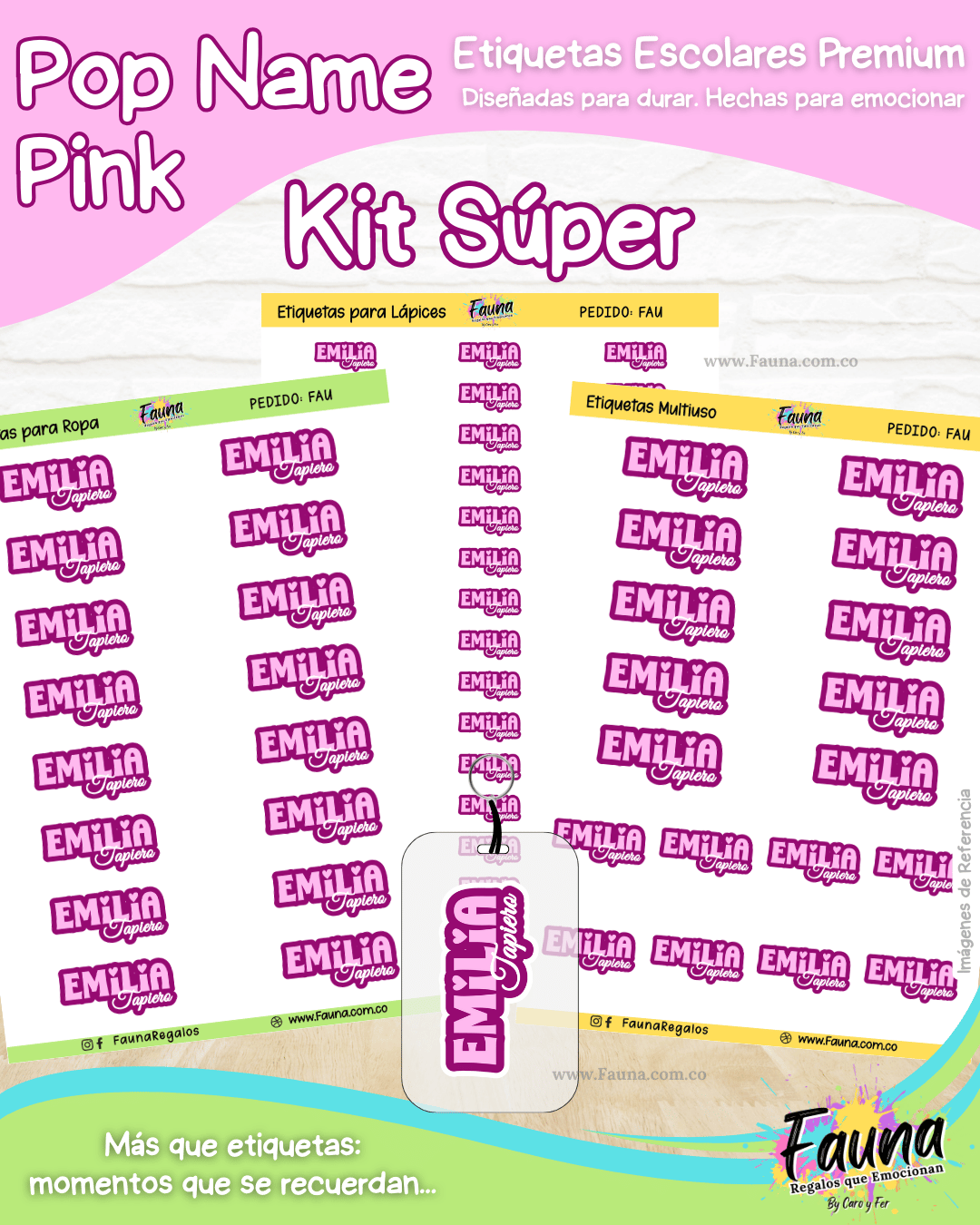 Pop Name – Pink 💖 - Etiquetas Escolares Premium Personalizadas