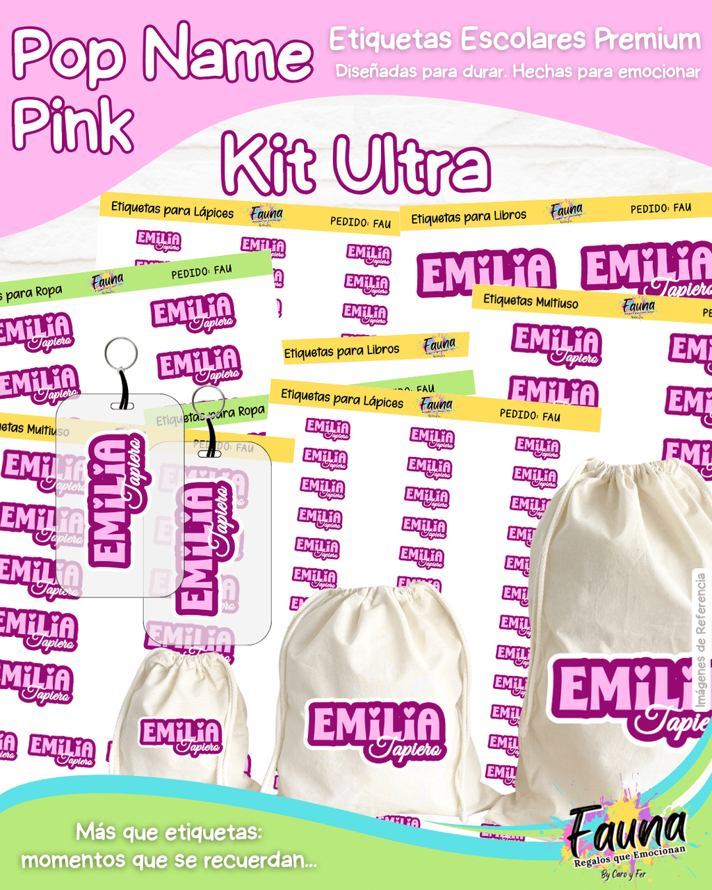 Pop Name – Pink 💖 - Etiquetas Escolares Premium Personalizadas