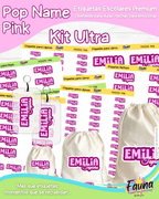 Pop Name – Pink 💖 - Etiquetas Escolares Premium Personalizadas