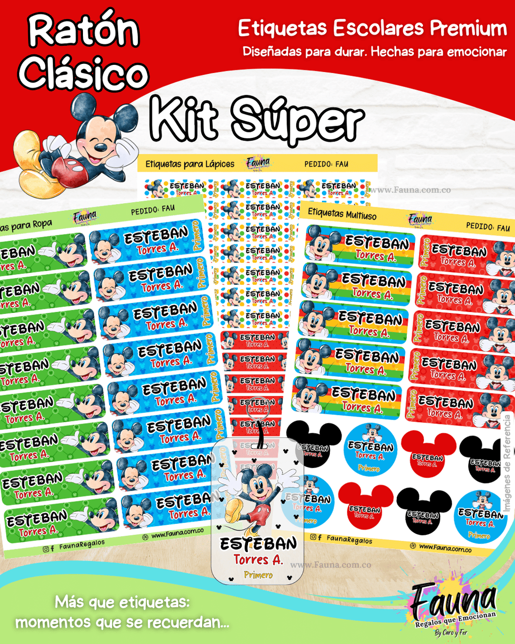 Ratón Clásico 🐭 - Etiquetas Escolares Premium Personalizadas