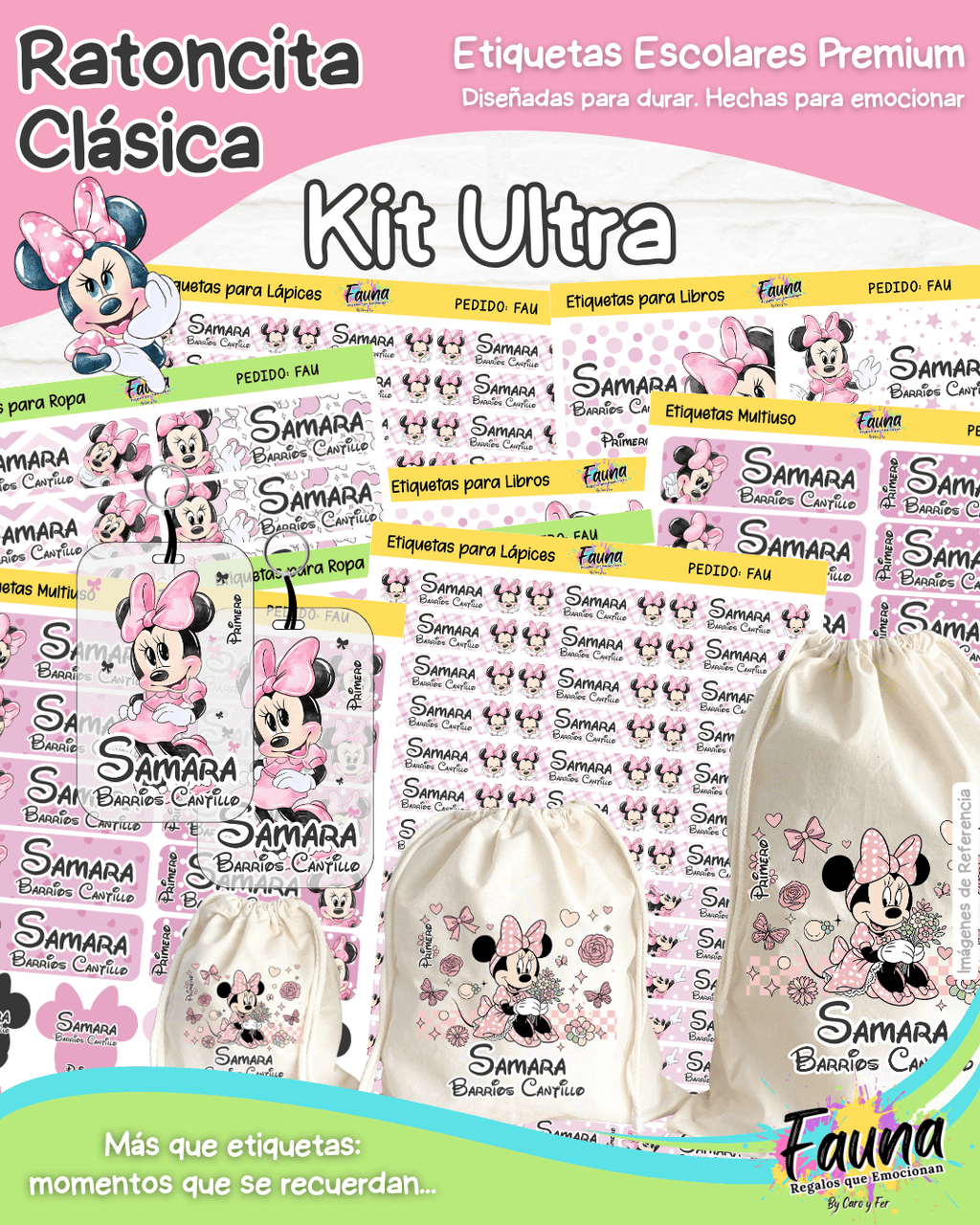 Ratoncita Clásica 🎀 - Etiquetas Escolares Premium Personalizadas