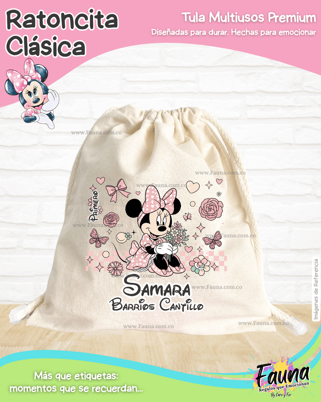 Ratoncita Clásica 🎀 - Tula personalizada para niña – multiusos con nombre