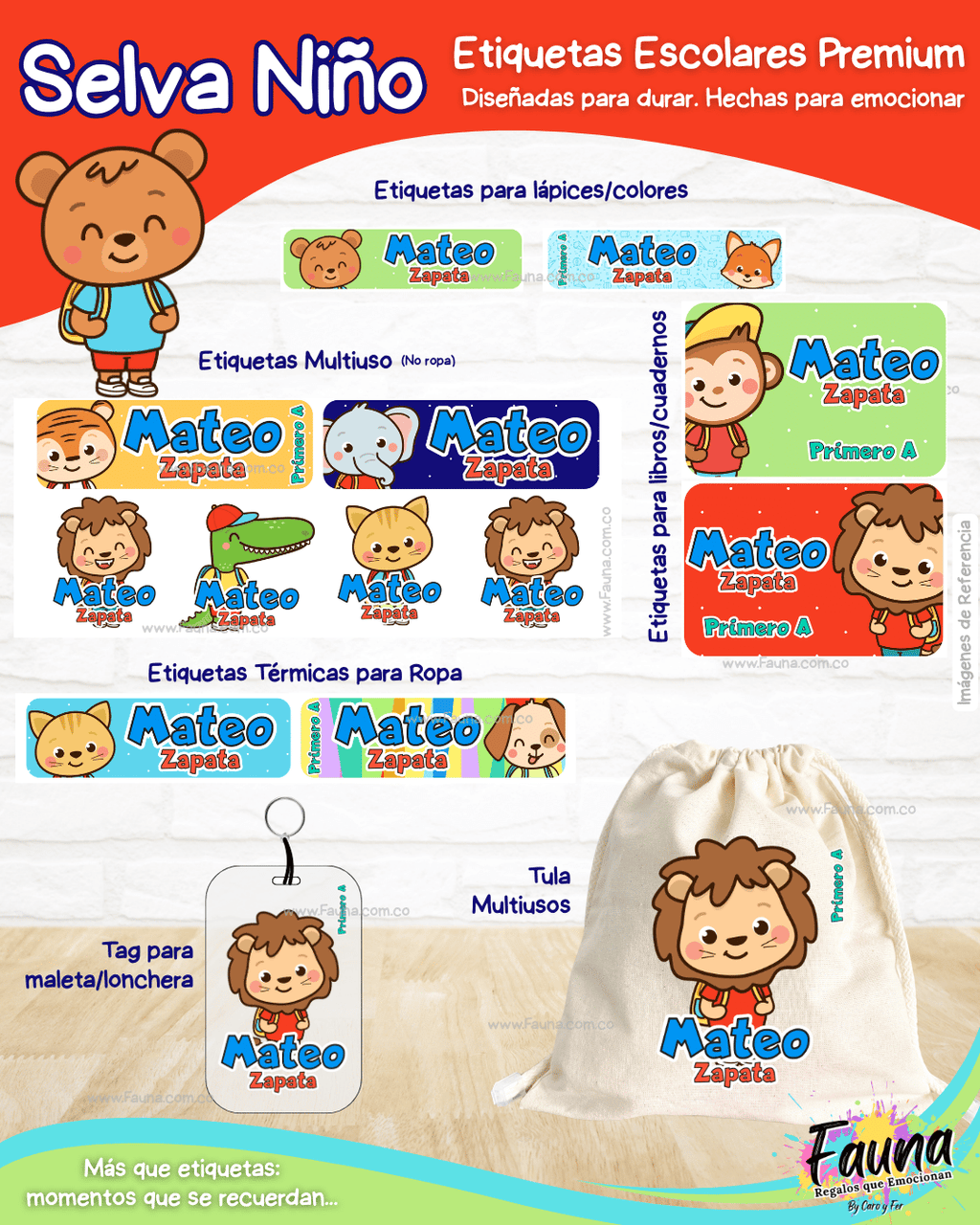 Selva Niño 🦁 - Etiquetas Escolares Premium Personalizadas