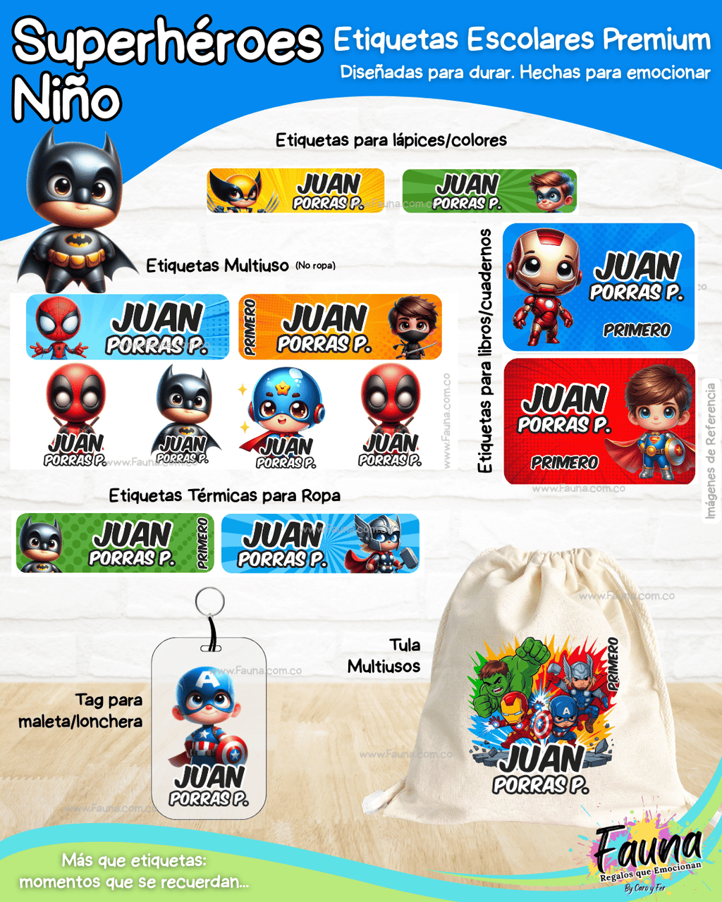 Superhéroes Niño 🦸‍♂️ - Etiquetas Escolares Premium Personalizadas