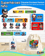 Superhéroes Niño 🦸‍♂️ - Etiquetas Escolares Premium Personalizadas