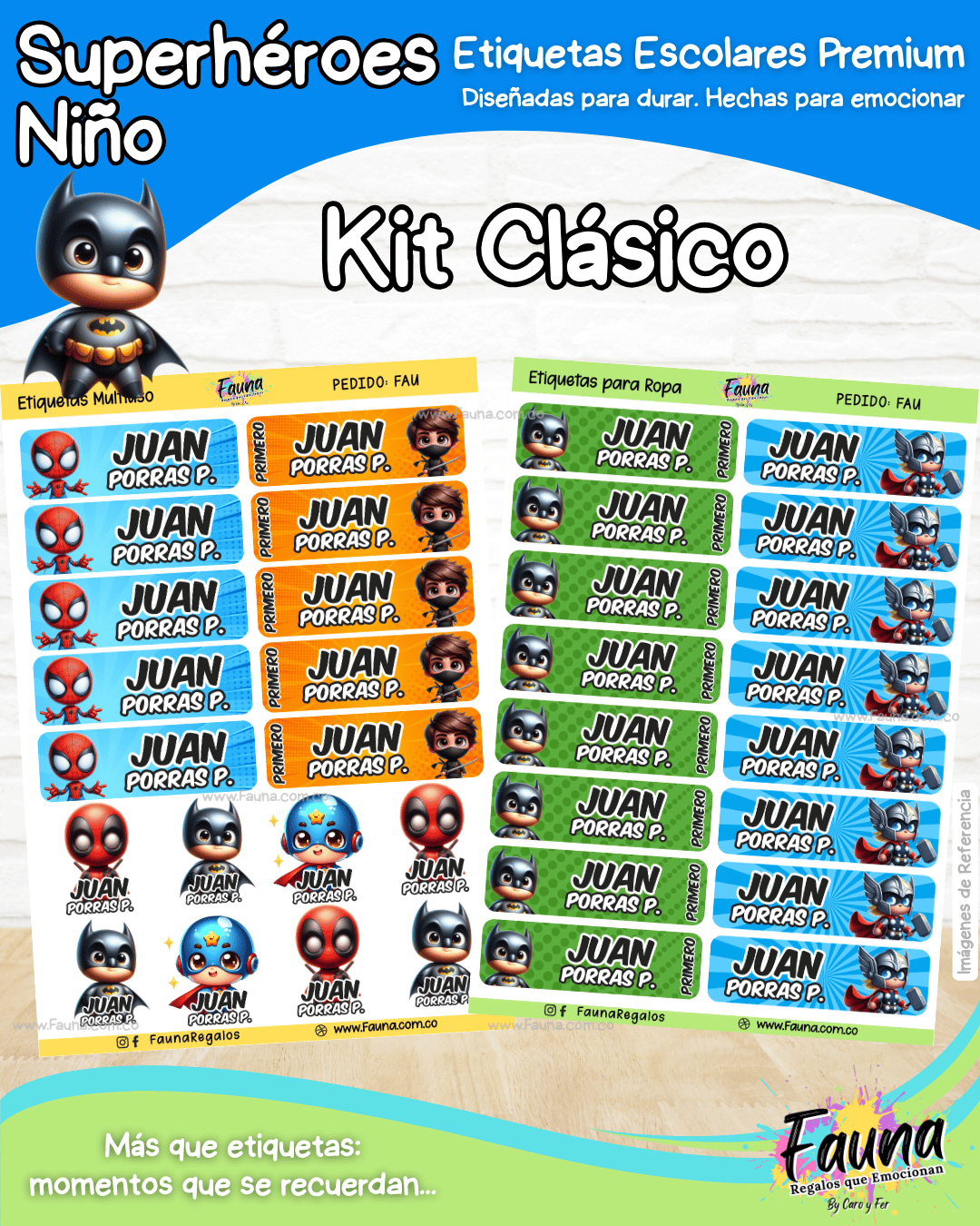 Superhéroes Niño 🦸‍♂️ - Etiquetas Escolares Premium Personalizadas