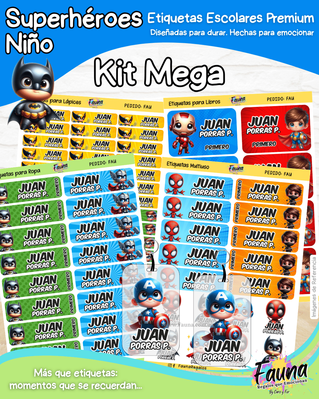 Superhéroes Niño 🦸‍♂️ - Etiquetas Escolares Premium Personalizadas