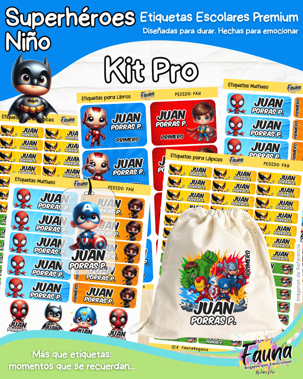 Superhéroes Niño 🦸‍♂️ - Etiquetas Escolares Premium Personalizadas